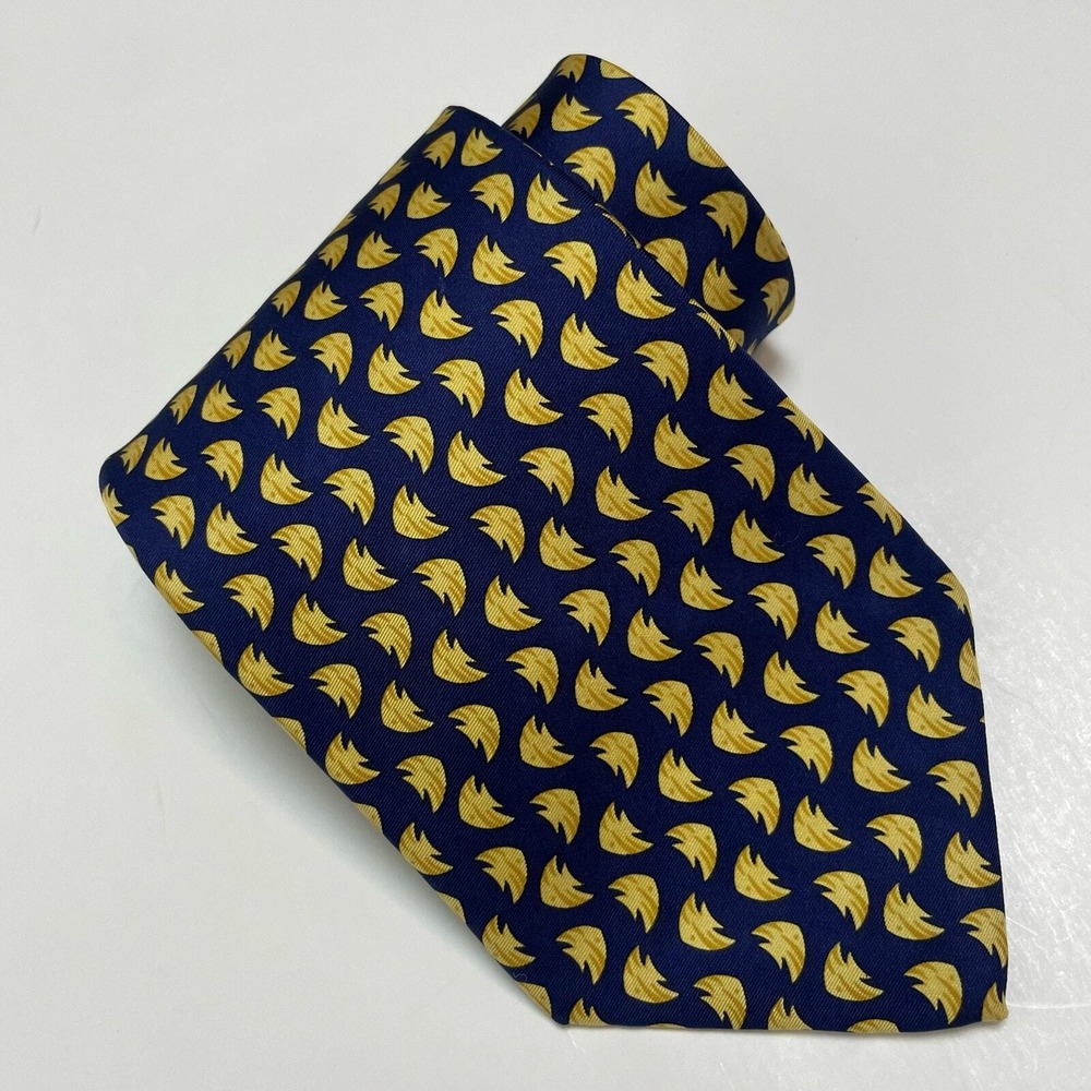 J. Crew 100% Silk Novelty Necktie Fish Blue Yellow